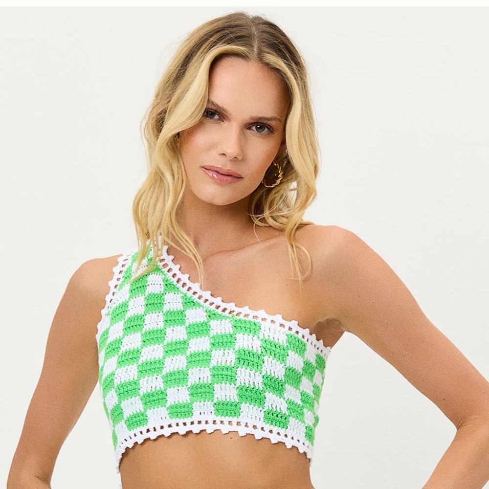 Frankie’s Bikinis Ingrid Crochet Bikini Top - Jade Checker size L